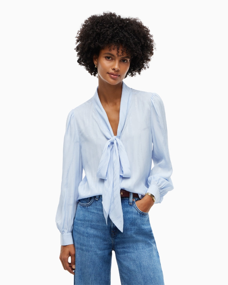 Tommy Hilfiger Jacquard Feminine Bow Shirt in Sky Blue front view