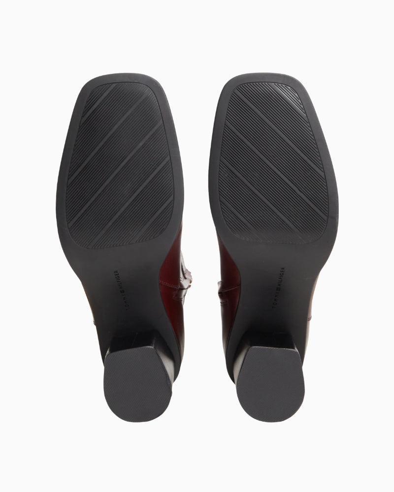 Tommy Hilfiger Leather Block Heel Boot in Burgundy sole view
