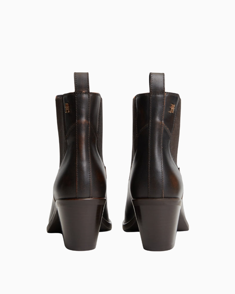 Tommy Hilfiger Leather Western Chelsea Boot in Brushed Brown back view