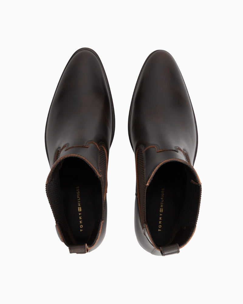 Tommy Hilfiger Leather Western Chelsea Boot in Brushed Brown top view