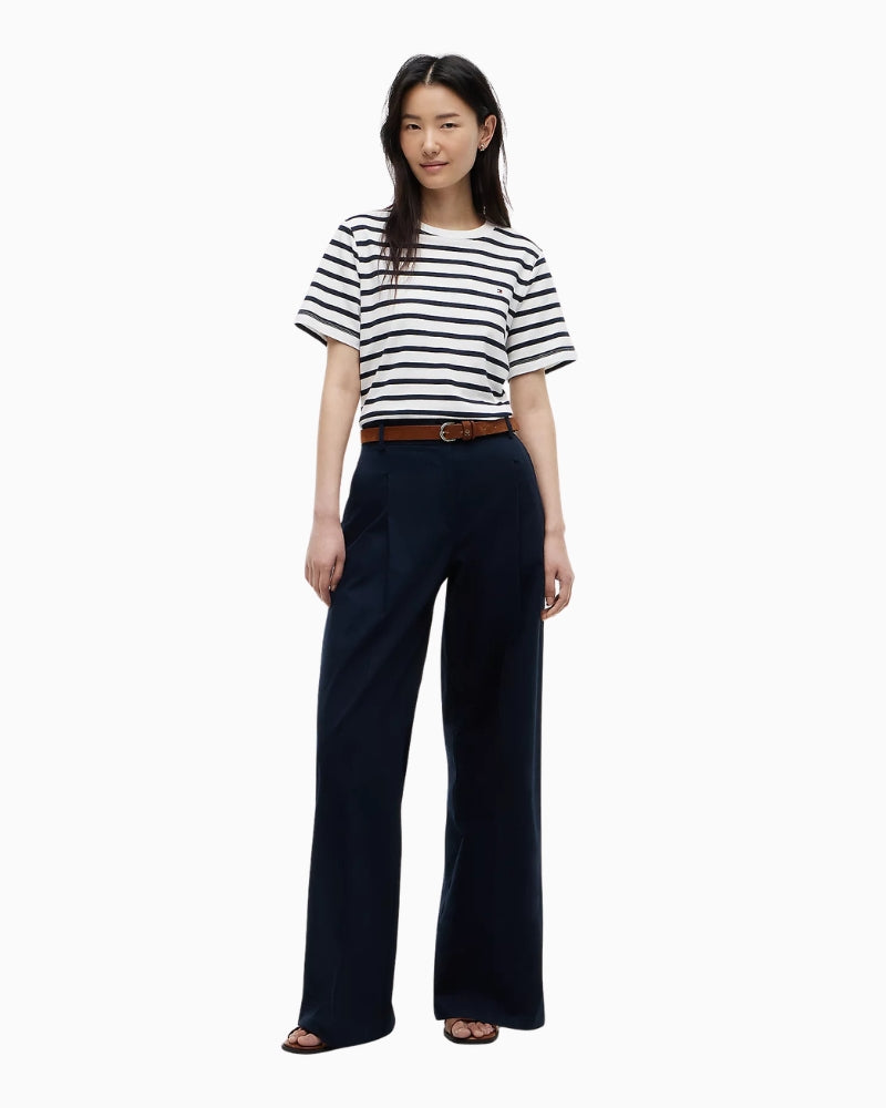 Tommy Hilfiger Logo Embroidery Wide Leg Chinos in navy front view