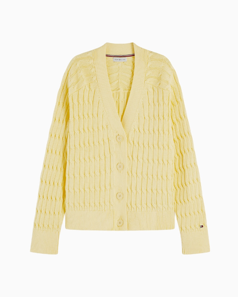 Tommy Hilfiger Mid V-Neck Cardigan in Yellow knit detail