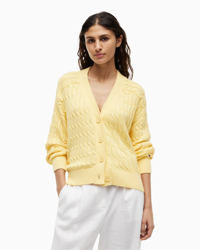 Tommy Hilfiger Mid V-Neck Cardigan in Yellow neckline detail