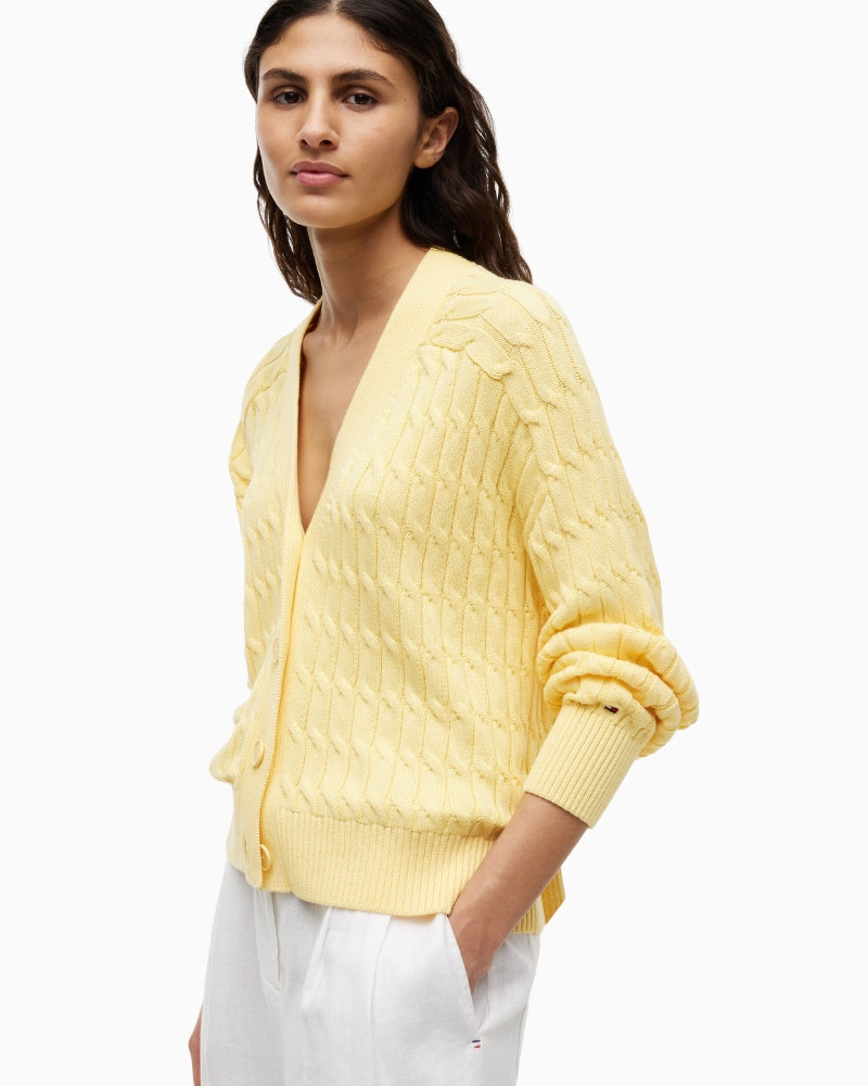 Tommy Hilfiger Mid V-Neck Cardigan in Yellow sleeve detail