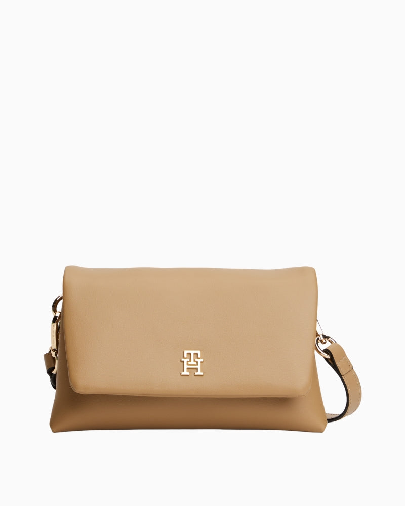 Camel mini crossbody bag by Tommy Hilfiger with logo detail and zip top