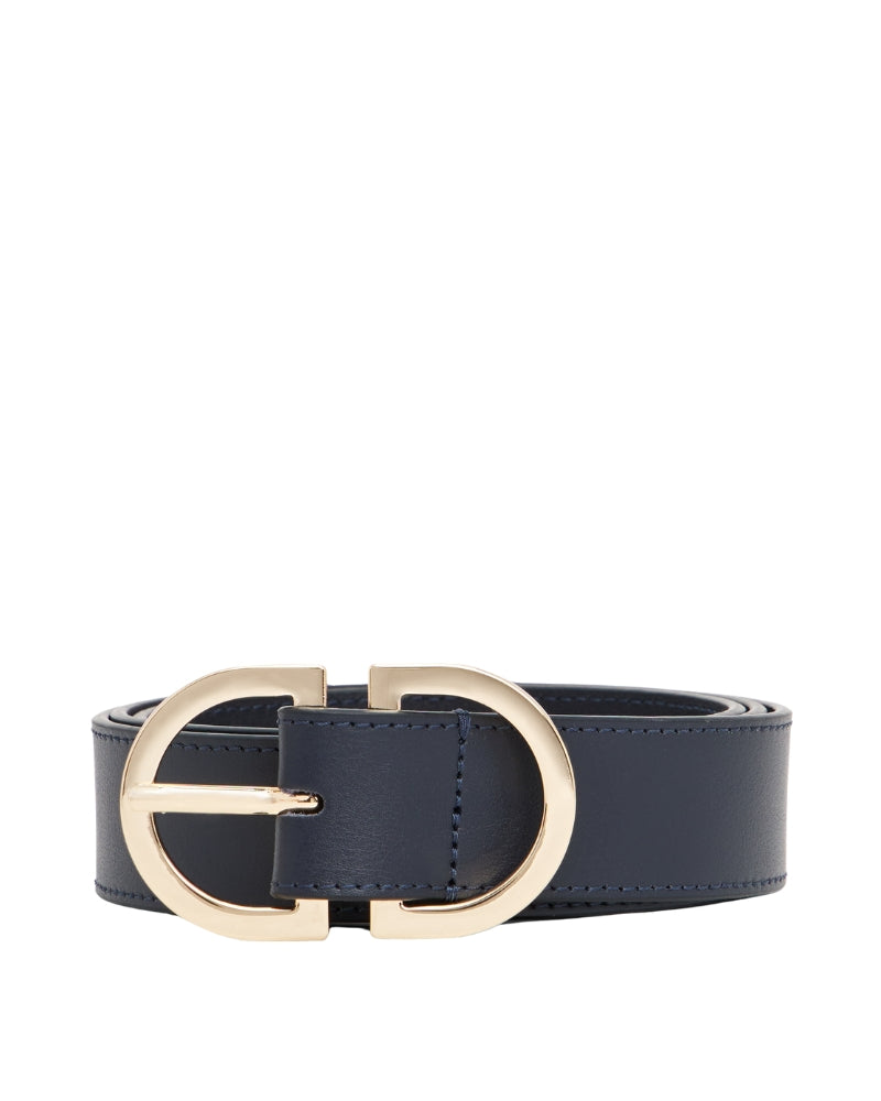 Tommy Hilfiger navy leather belt with oval buckle