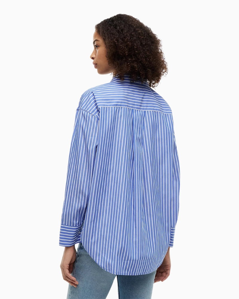 Tommy Hilfiger Oversized Stripe Poplin Shirt in Blue Stripe back view