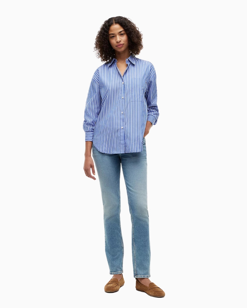 Tommy Hilfiger Oversized Stripe Poplin Shirt in Blue Stripe front view