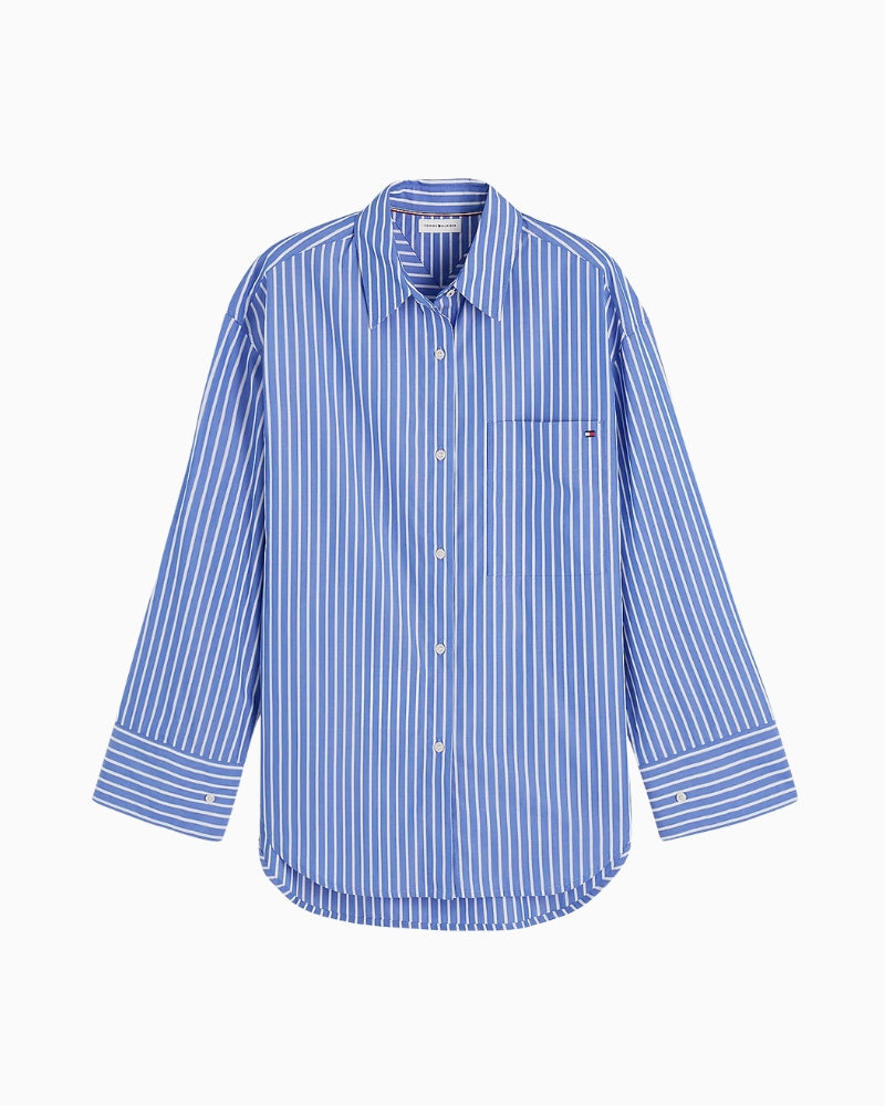 Tommy Hilfiger Oversized Stripe Poplin Shirt in Blue Stripe stripe detail