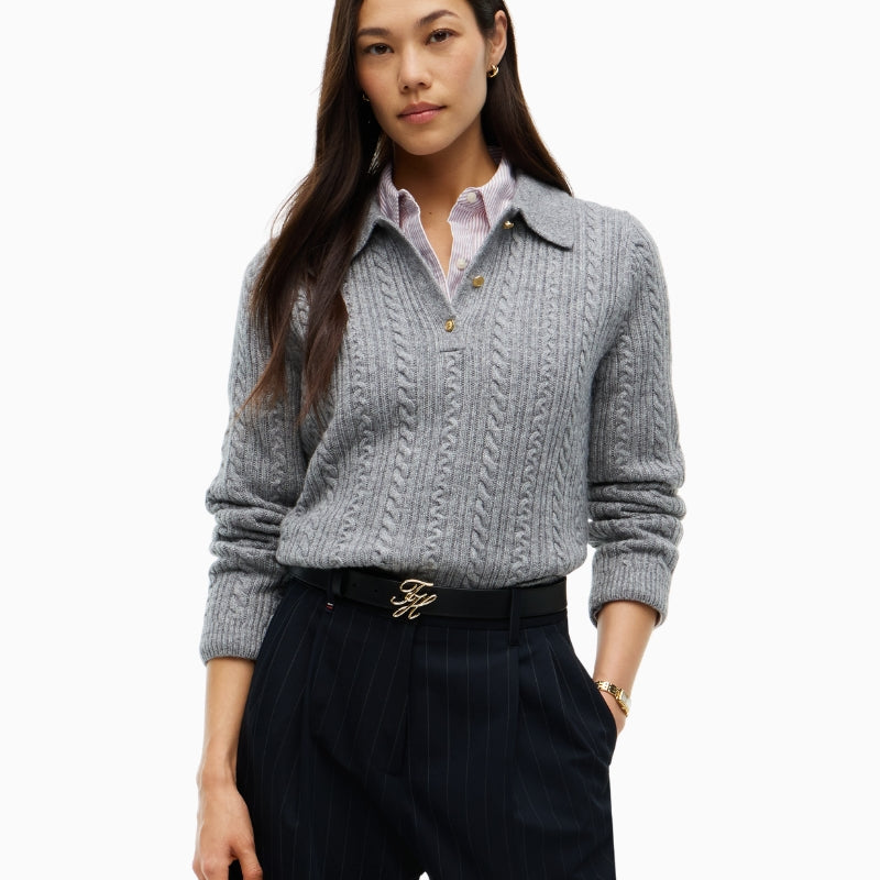 Tommy Hilfiger Polo Cable Sweater in Grey front view