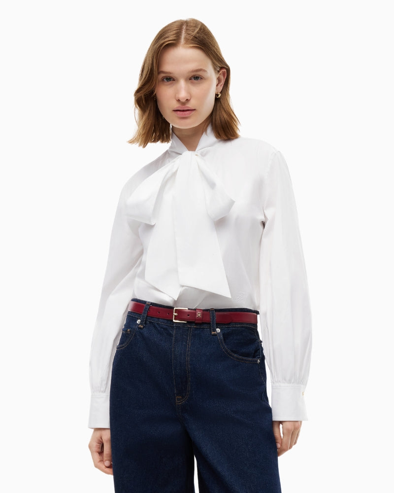 Tommy Hilfiger Poplin Bow Tie LS Shirt in White bow tie detail