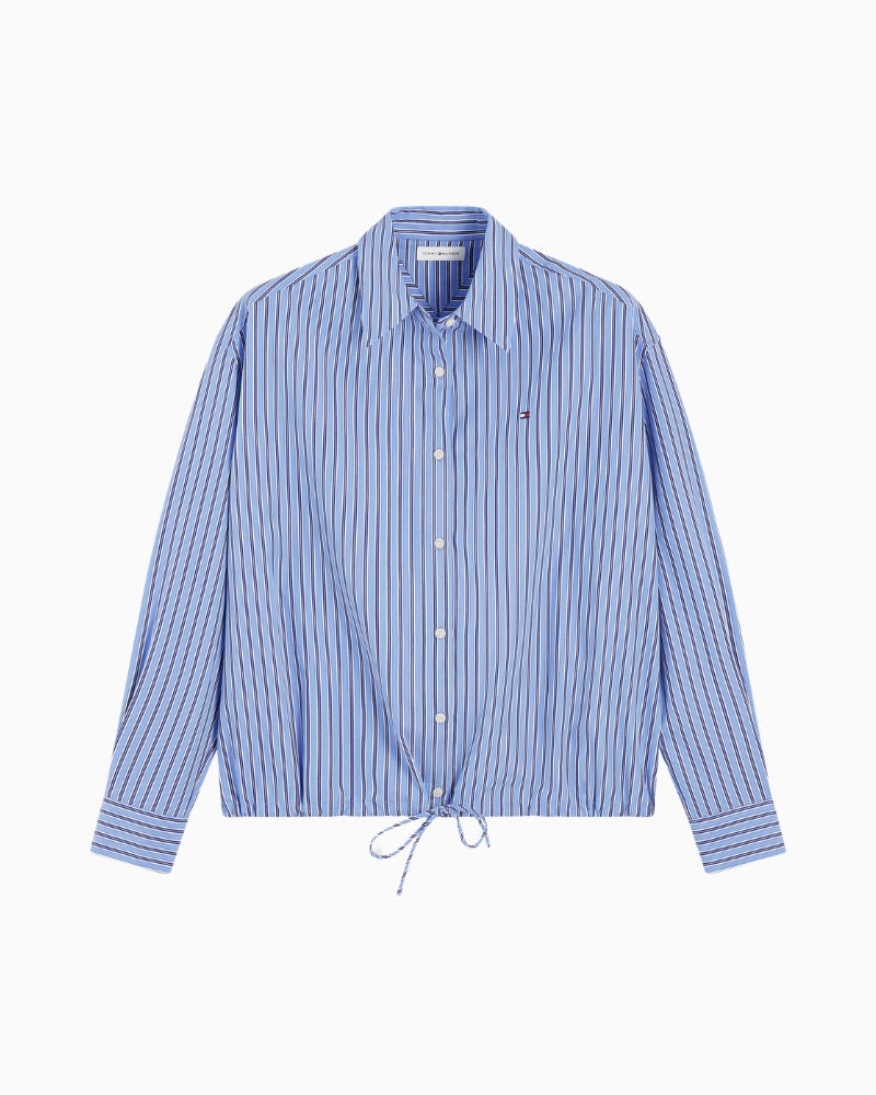 Tommy Hilfiger Poplin Drawstring Shirt in Blue Stripe drawstring detail
