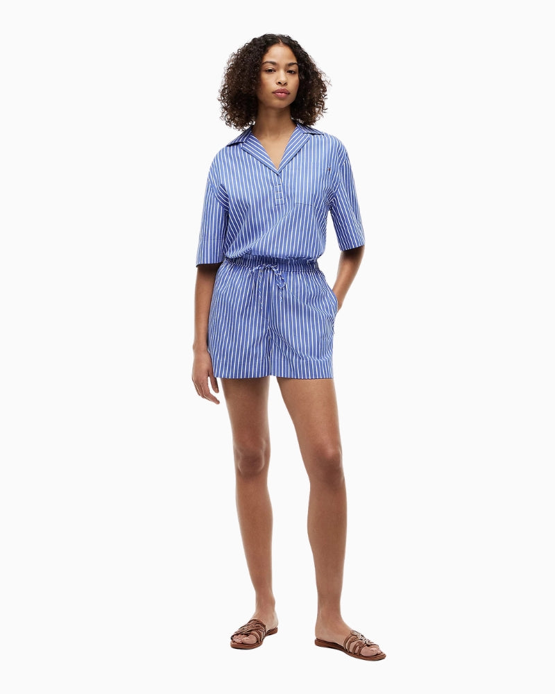 Tommy Hilfiger Poplin Relaxed Pull-On Shorts in Blue Stripe front view
