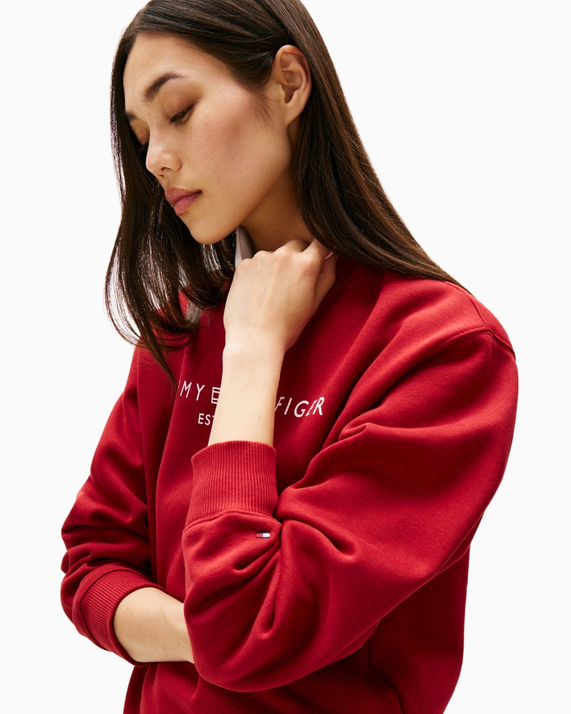 Red pullover with ribbed cuffs and hem