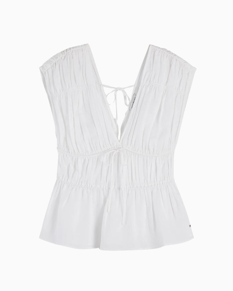 Tommy Hilfiger Regular Fit Sleeveless Smock Blouse in white smock detail