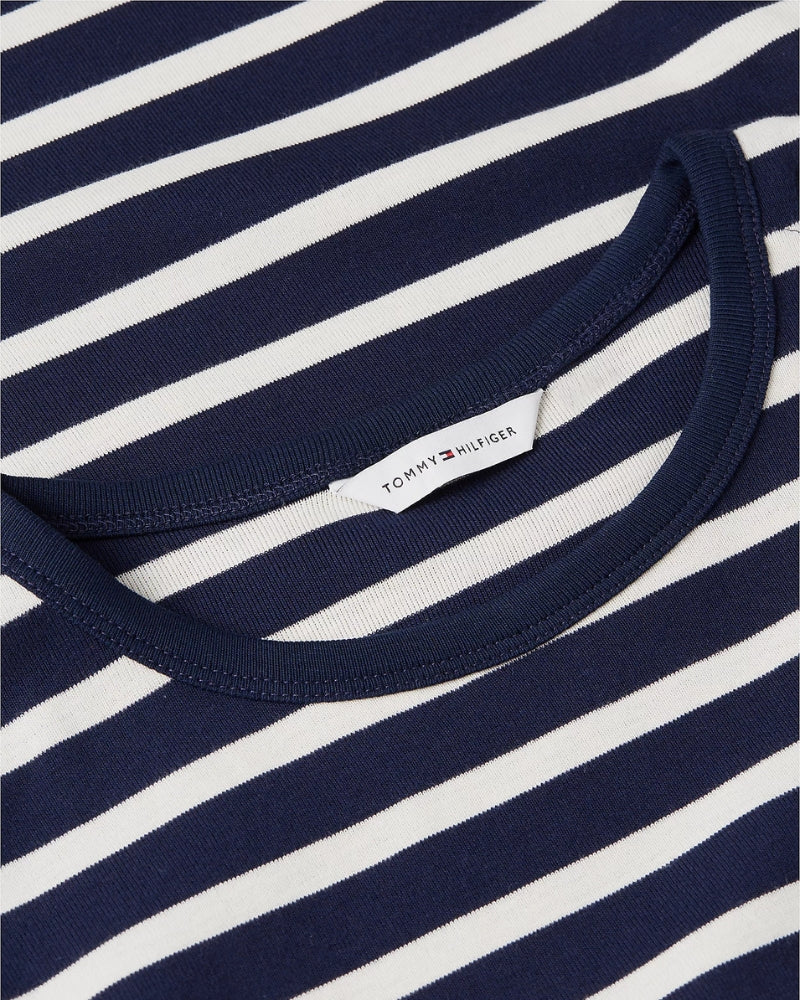 Tommy Hilfiger Script Slim Gold Long Sleeve T-Shirt in Navy Stripe fabric detail