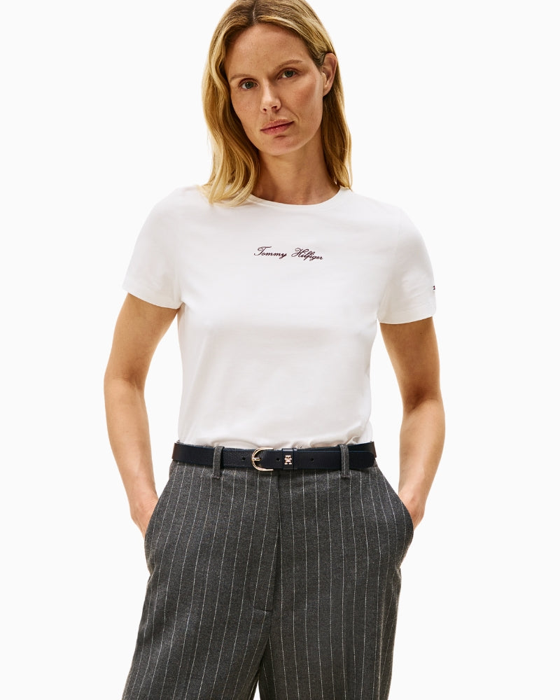 Ecru Tommy Hilfiger t-shirt with classic logo and short sleeves