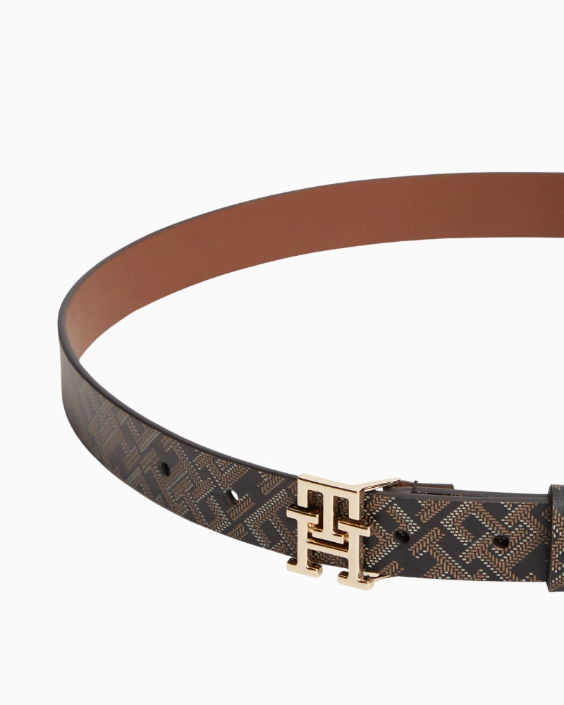 Tommy Hilfiger TH Logo 2.5 Mono Print Belt in Black front view