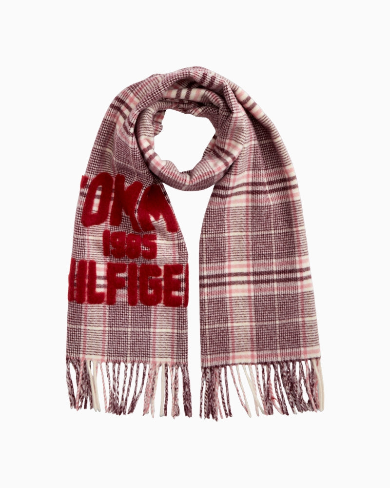 Tommy Hilfiger Varsity Check Scarf in Pink and Red front view