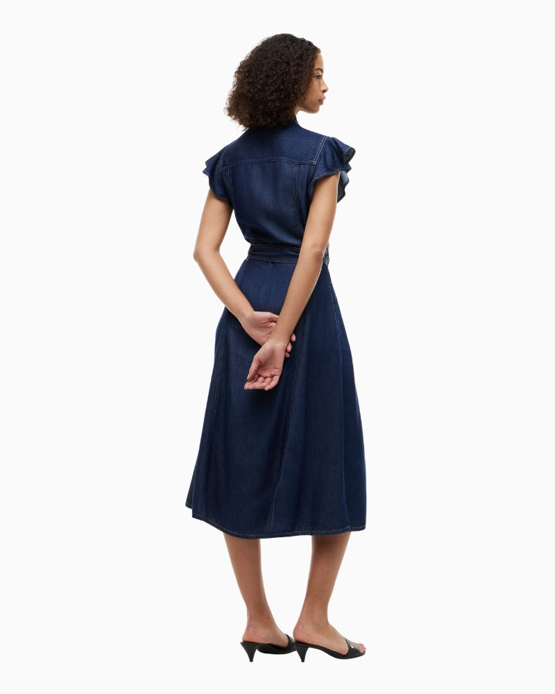 Tommy Hilfiger Volant F&F Midi Dress in Dark Denim back view