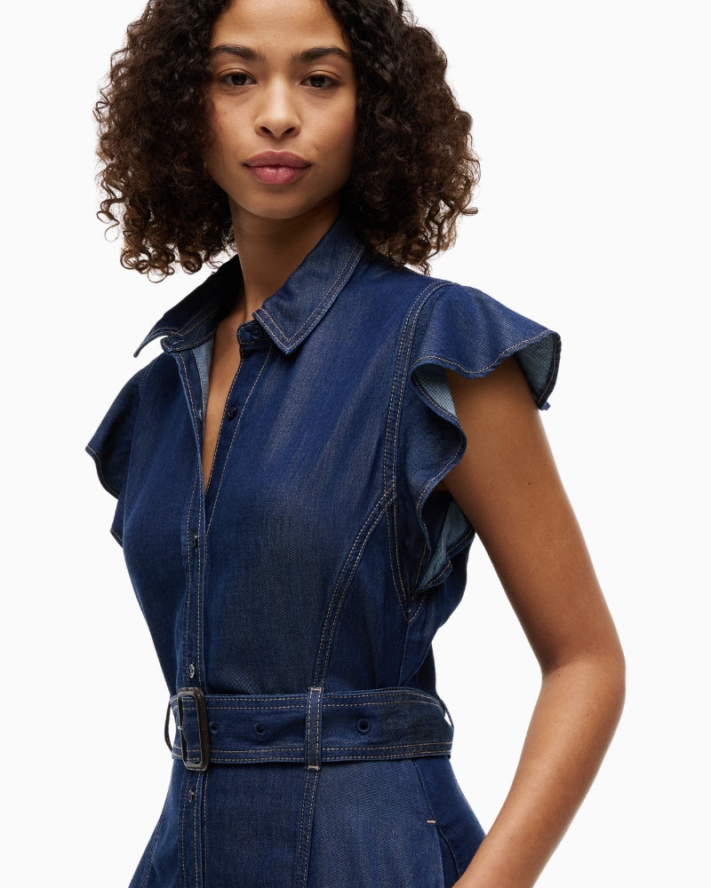 Tommy Hilfiger Volant F&F Midi Dress in Dark Denim fabric detail