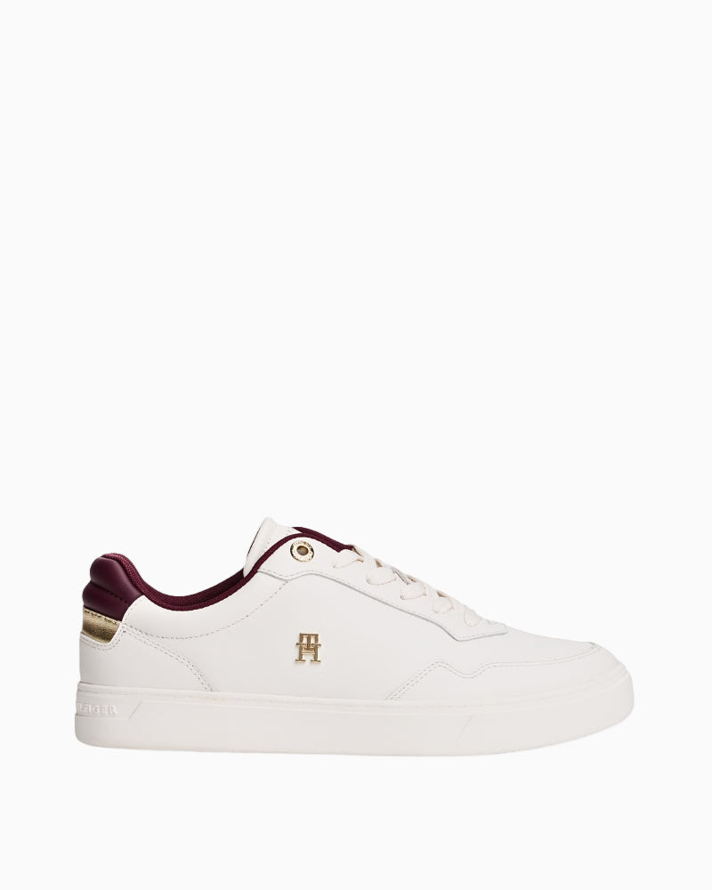 Side view of the Tommy Hilfiger Elevated Court Sneaker in white leather