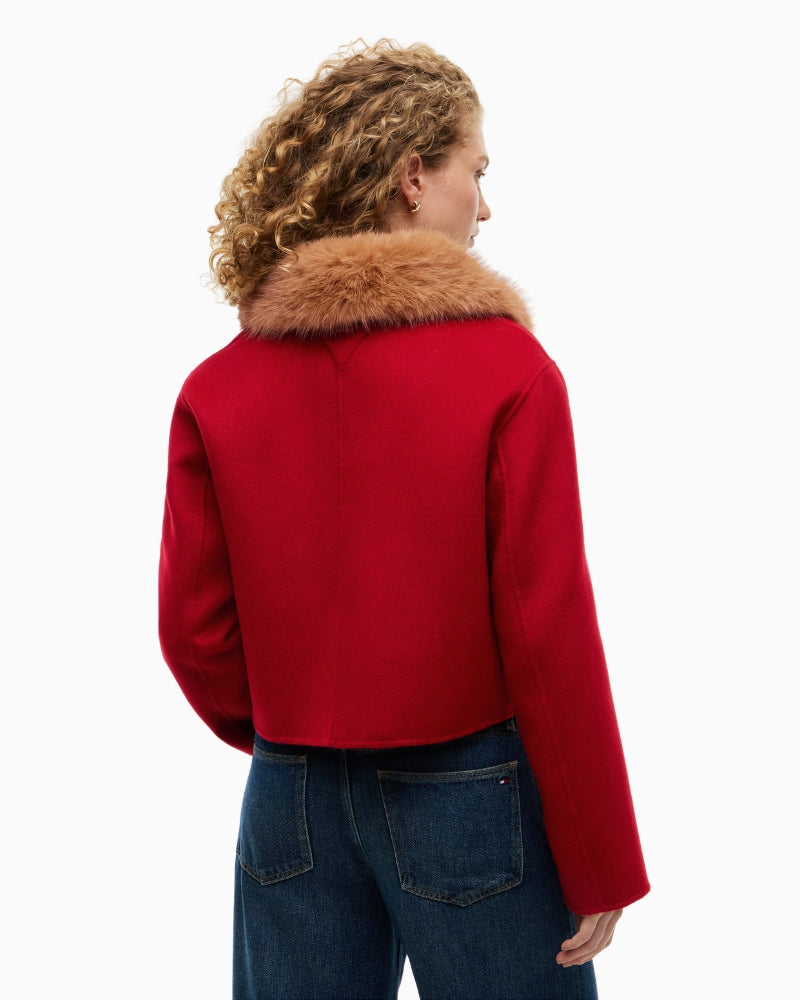 Tommy Hilfiger Wool Lady Jacket with Fur in Red back view