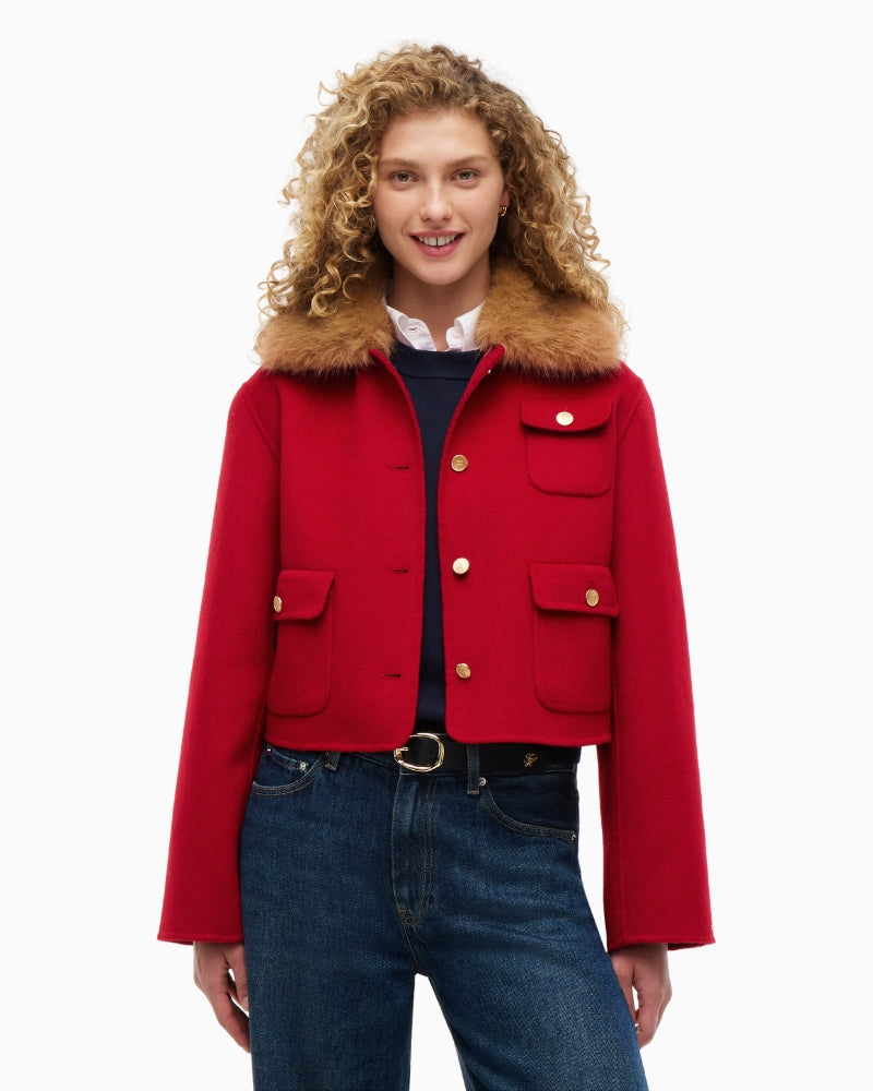 Tommy Hilfiger Wool Lady Jacket with Fur in Red front view