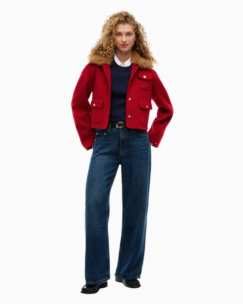 Tommy Hilfiger Wool Lady Jacket with Fur in Red styled view