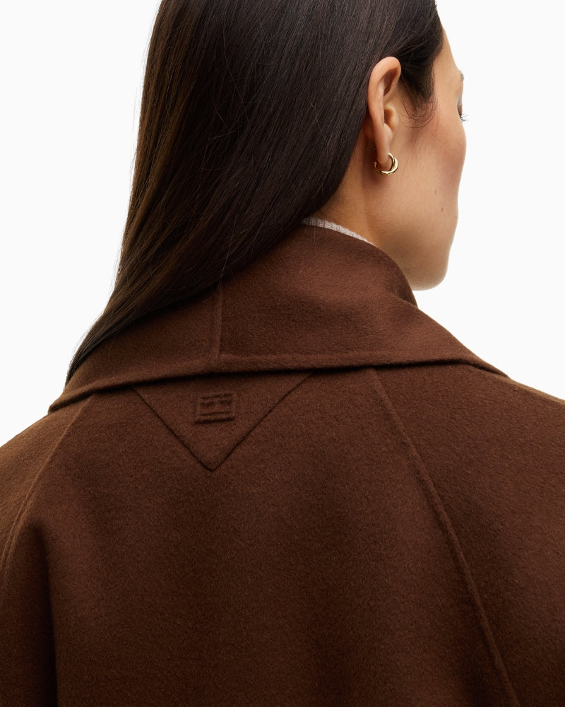 Tommy Hilfiger Wool Regular Belted Coat in Brown back logo detail