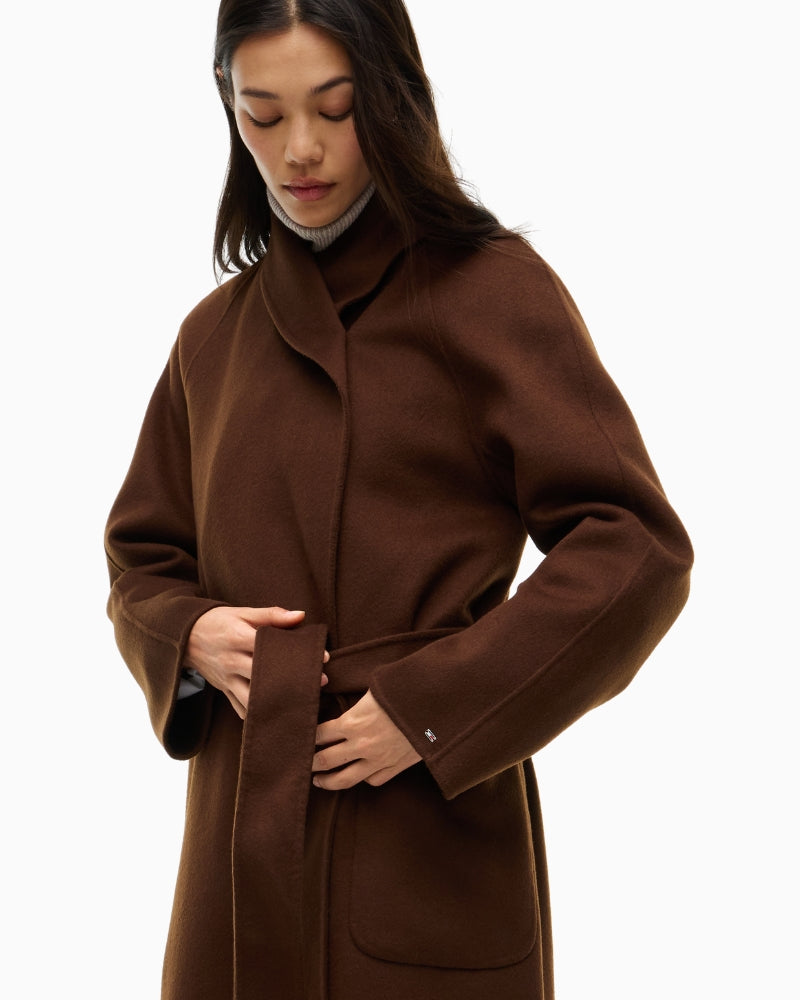 Tommy Hilfiger Wool Regular Belted Coat in Brown belted waist detail