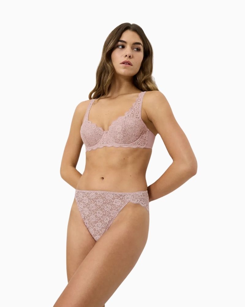 Triumph Amourette padded underwired bra in mauve rose with floral lace