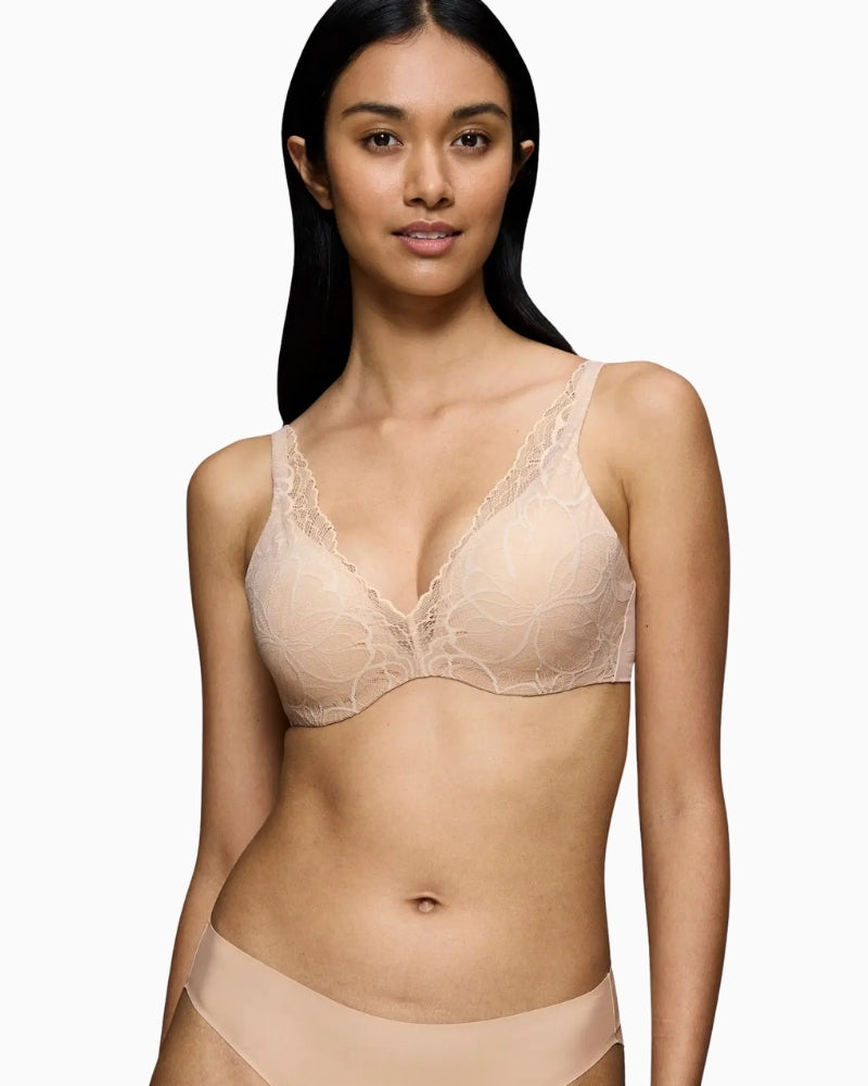 Triumph Illusion Lace bra styled flat with matching lingerie