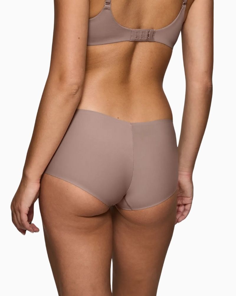 Back view of Triumph chocolate brown shorts with second-skin fit and no VPL