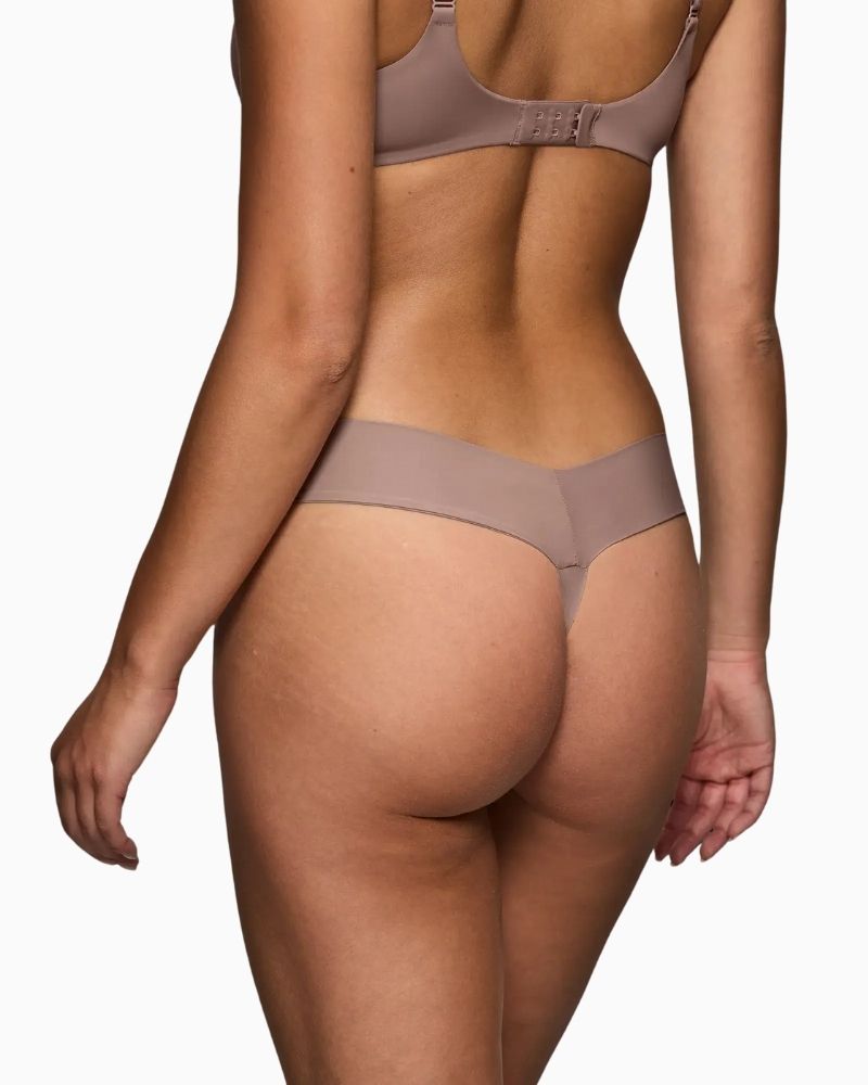 Back view of Triumph chocolate brown string brief with minimal coverage and smooth waistband