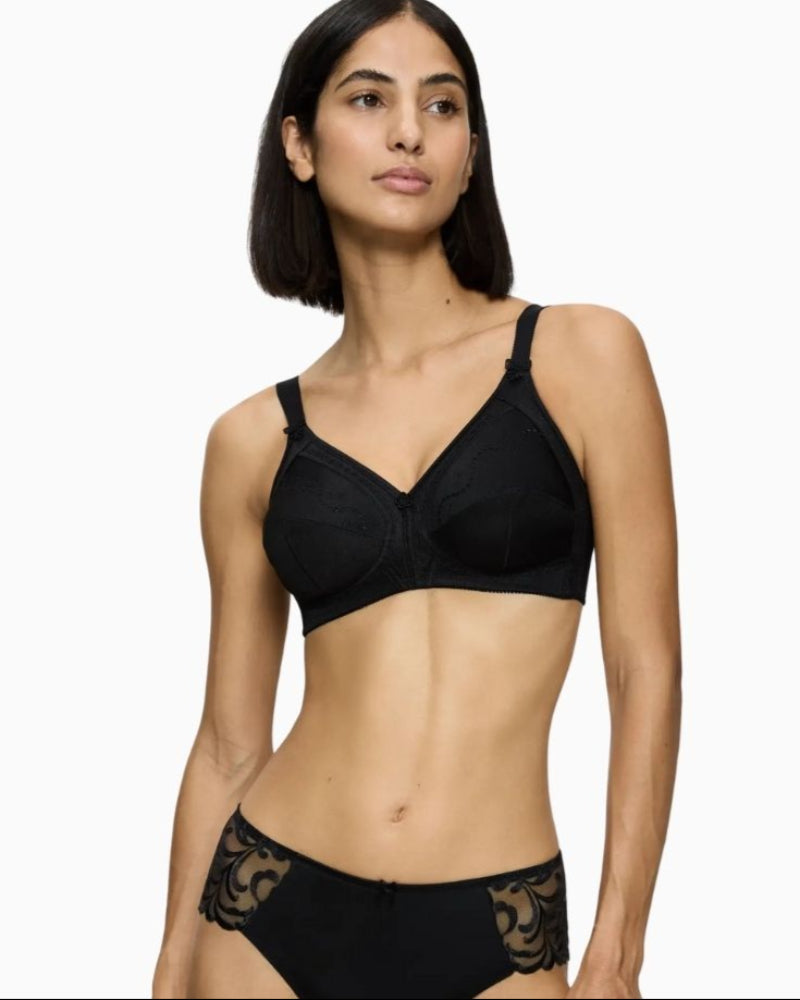 Triumph Doreen Plus Cotton Bra in black with soft unpadded cups and padded straps