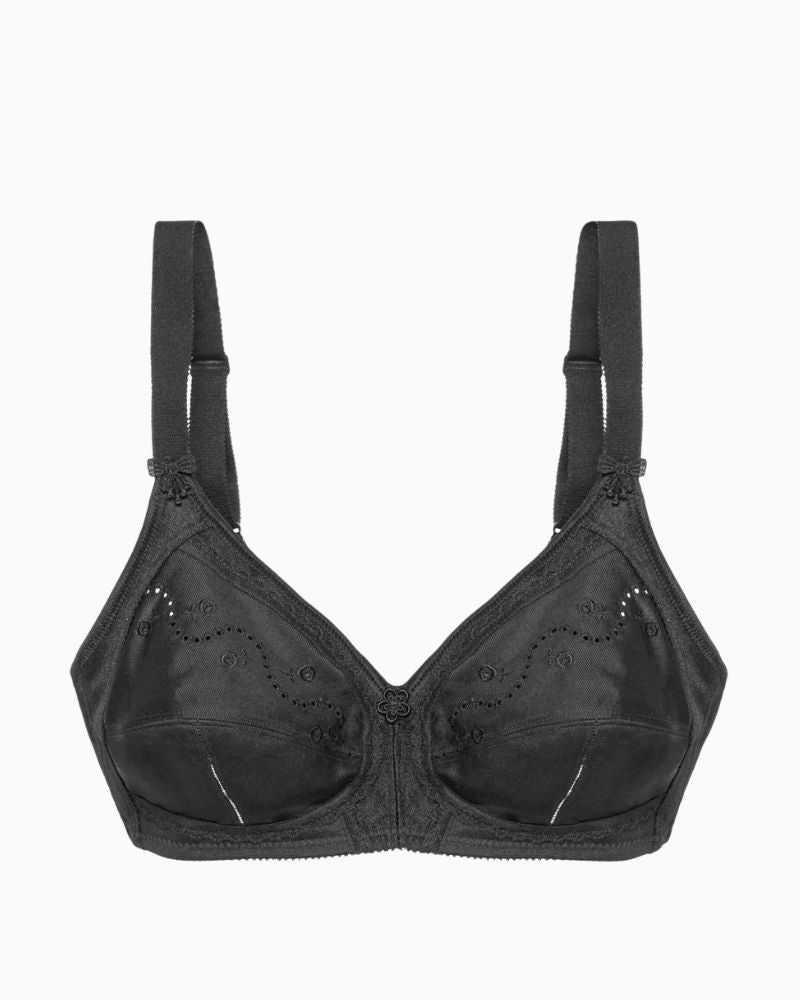 Triumph Doreen Plus Cotton Bra in black with soft unpadded cups and padded straps