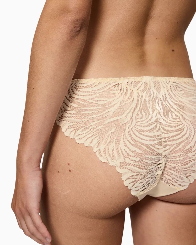 Close-up of Triumph lightweight string brief with soft lace detail