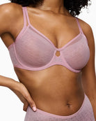 Front view of wired minimiser bra by Triumph in nude with centre keyhole