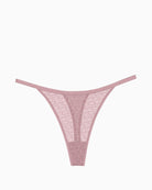 Flat lay of Triumph nude lace string brief with lightweight seamless design