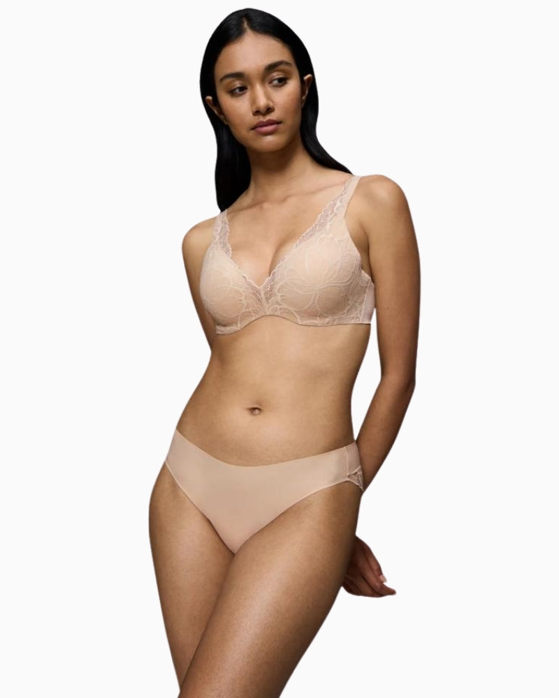 Triumph Body Make-Up Illusion Lace Bra in Nude Beige full lingerie set