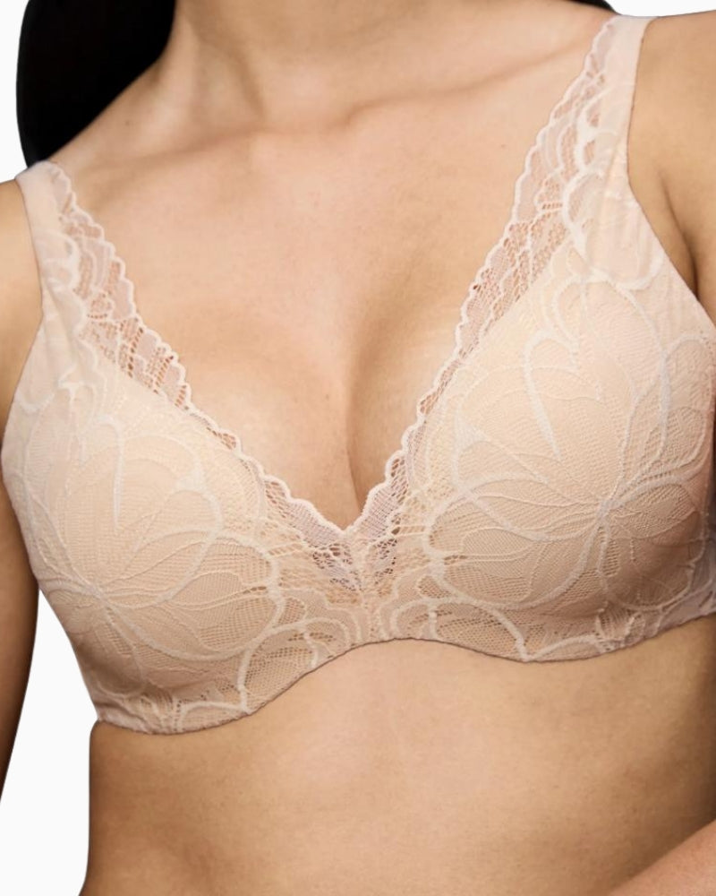 Triumph Body Make-Up Illusion Lace Bra in Nude Beige lace cup detail
