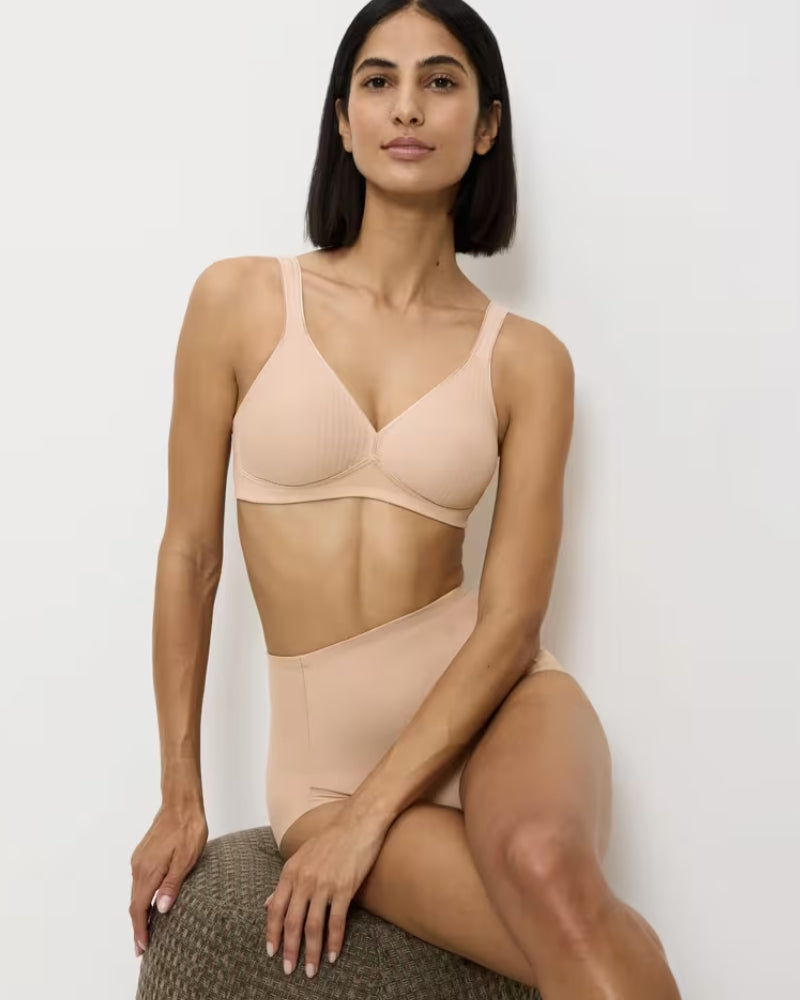 Triumph Modern Soft Cotton Bra in skin full front view