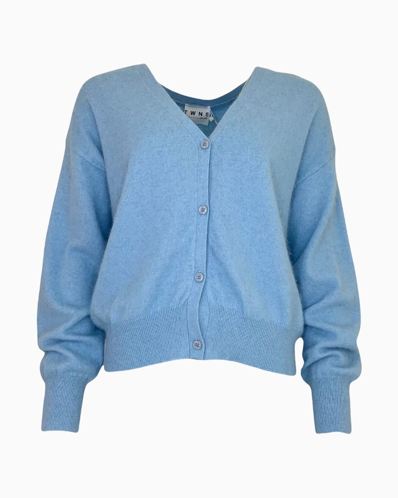 TWNS Aspen v-neck cardigan neutral product view on white background – Áines Boutique