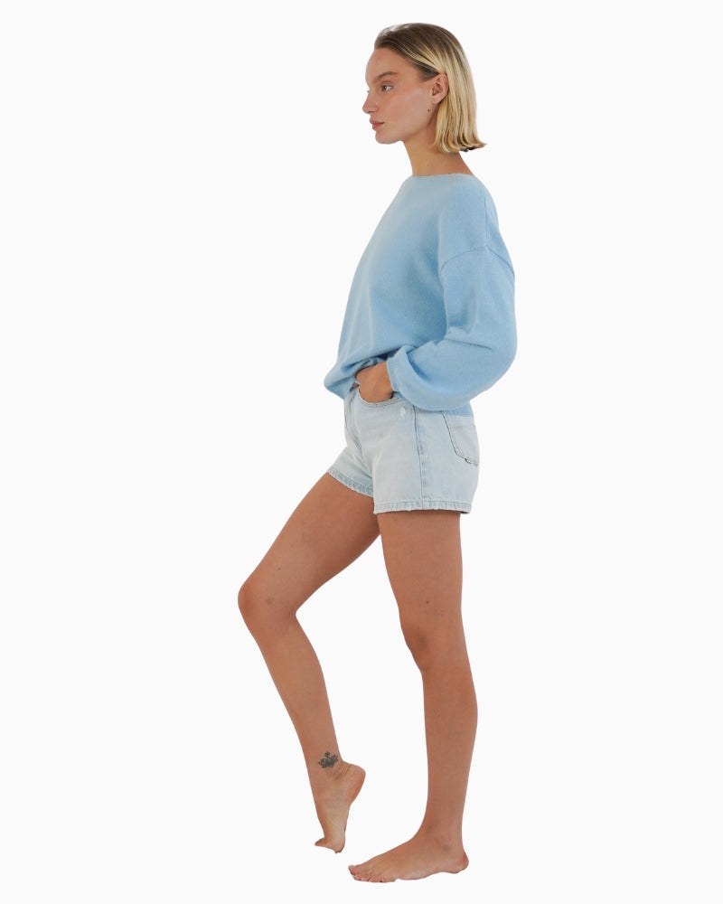 TWNS Los Angeles boat-neck sweater side view puffed sleeve detail – Áines Boutique