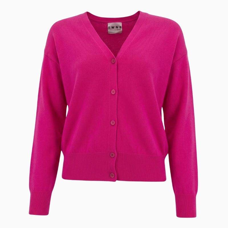 Twns The Label Aspen Cardigan in Neon Pink front view