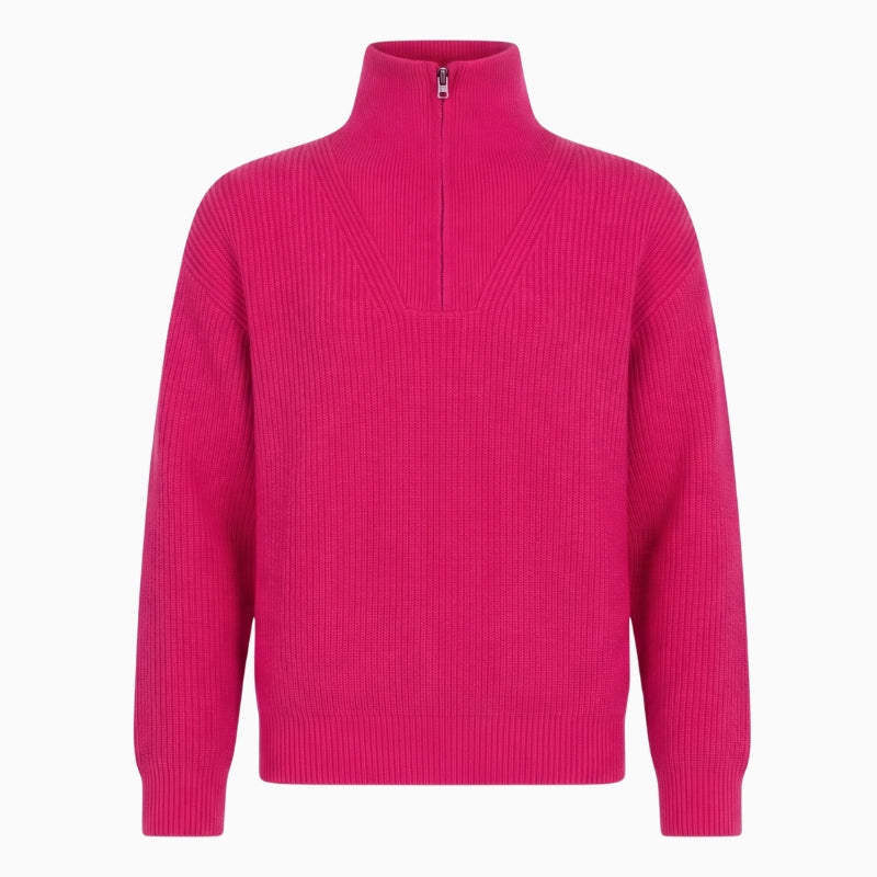 Twns The Label Breckenridge 1/4 Zip Jumper in Neon Pink front view