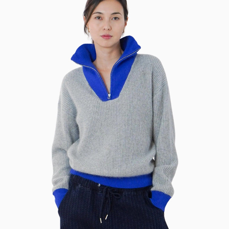 Twns The Label Breckenridge Jumper in Grey/Blue front view