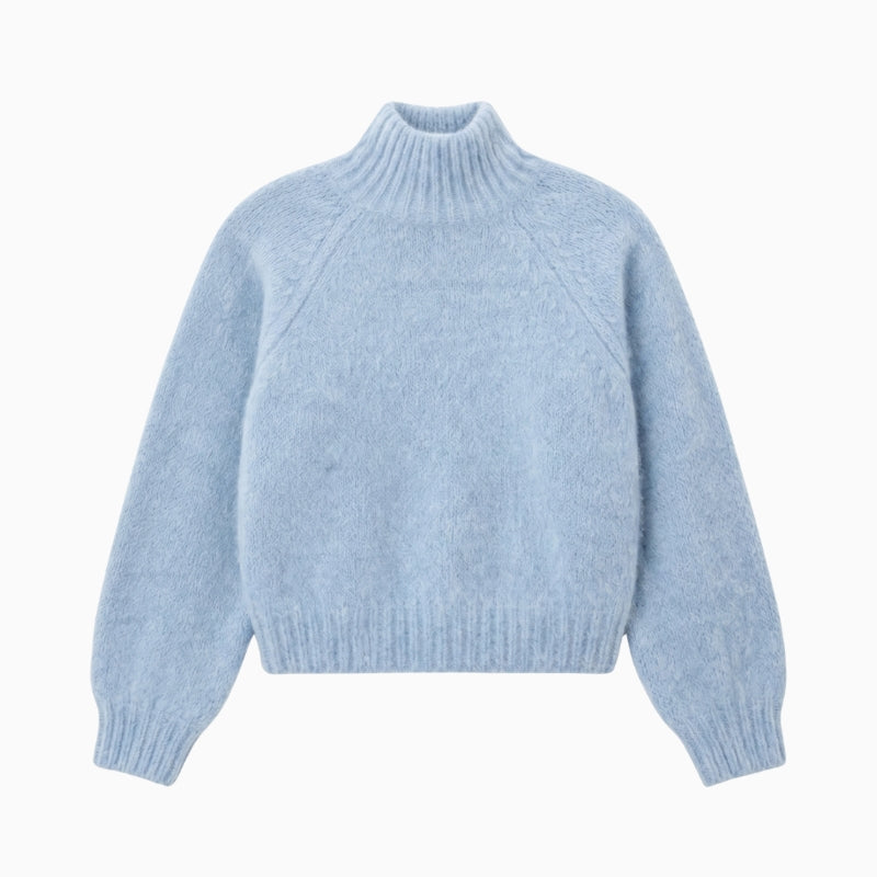 Twns The Label Hina Mock Neck Jumper in Pale Blue knit texture detail