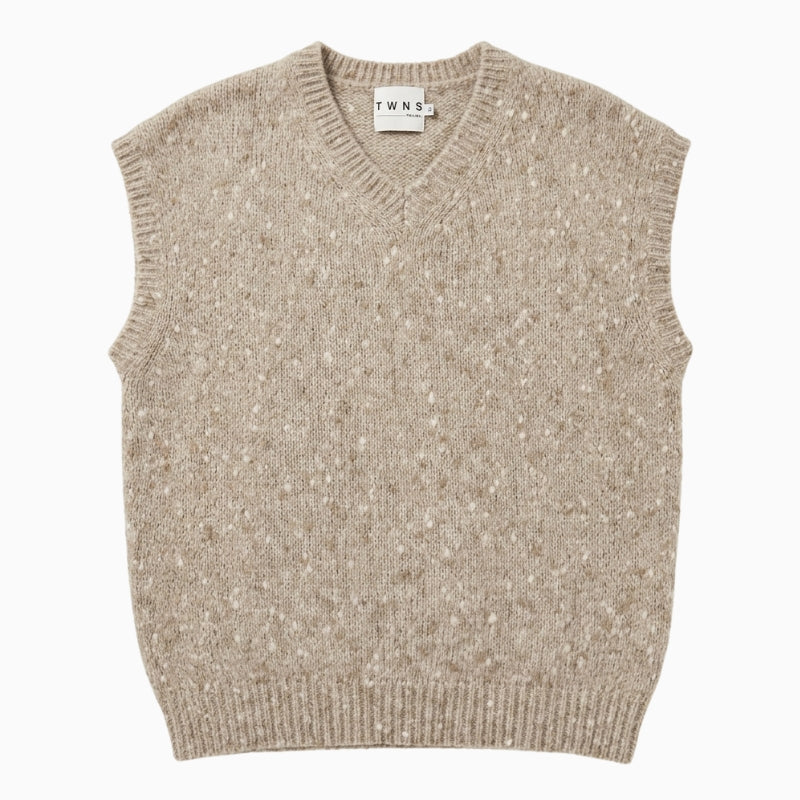 Twns The Label Madelina Vest in Beige knit texture detail
